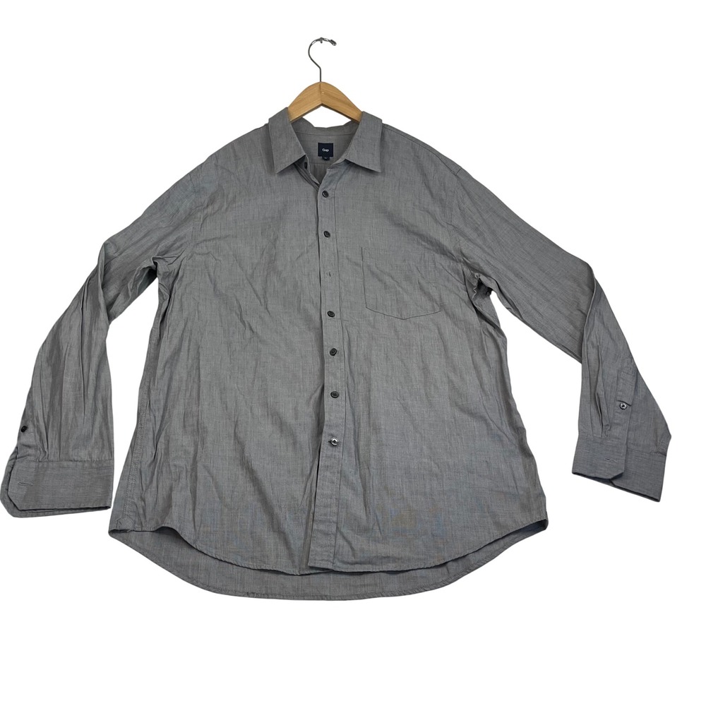 Gap Mens XL Gray Micro Check Long Sleeve Button Down Shirt Collared Office Top